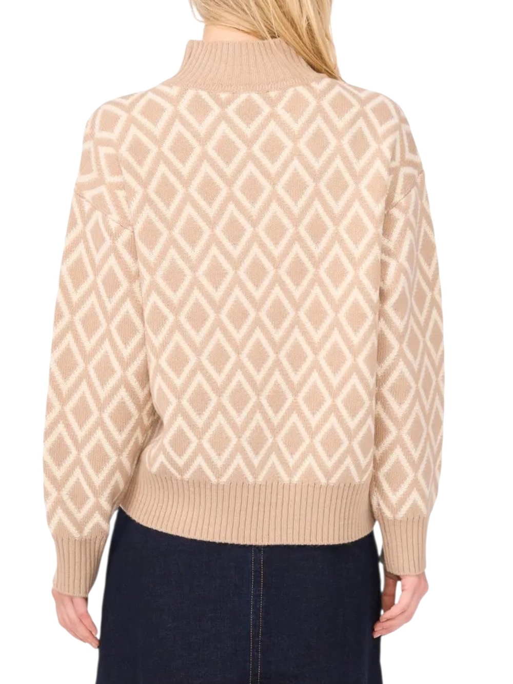 Vince Camuto Tan Diamond Pattern Turtleneck Sweater Large - Picture 4 of 12